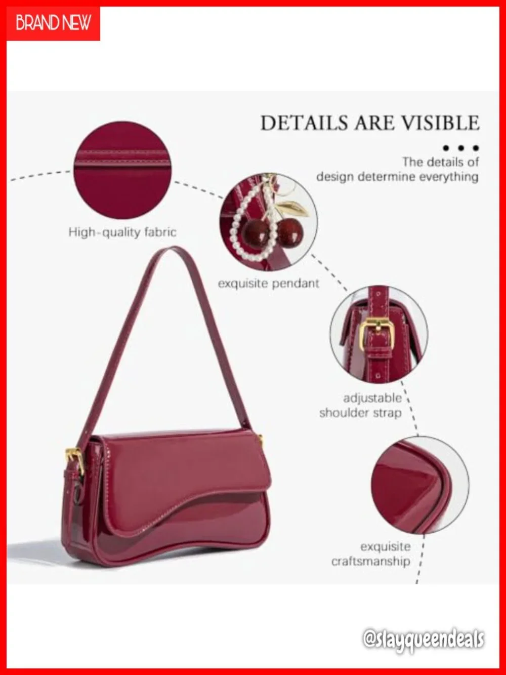 PU Leather Hobo Crossbody Shoulder Bag with Cherry Pendant